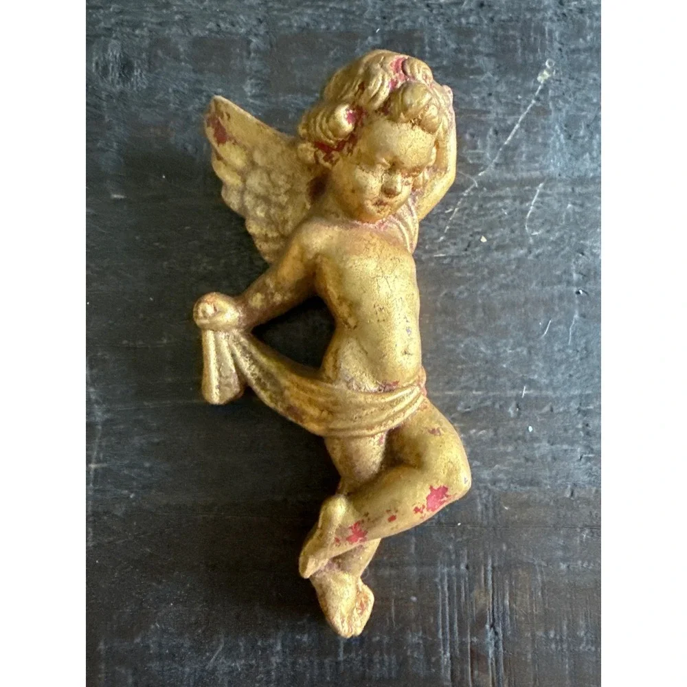 Vintage Gold Chalkware Cherub Angel Wall Hanging Set 3 Musical Figures 6 Inch
